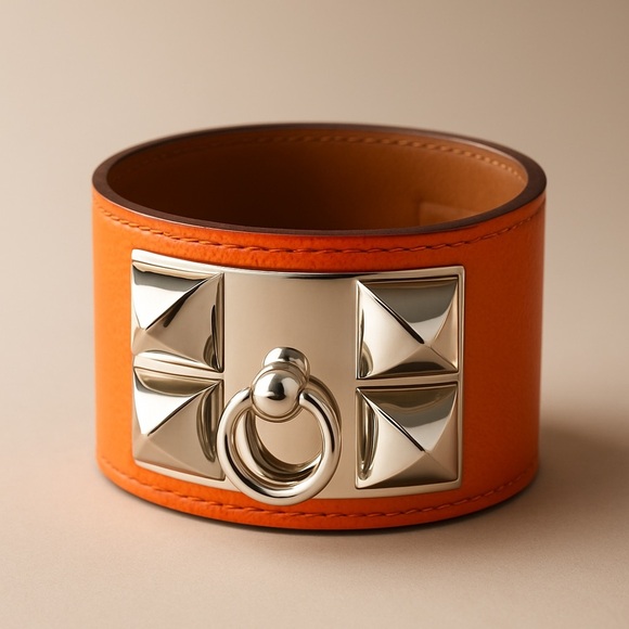 Hermès Collier de Chien (CDC) Wide Leather Cuff Bracelet – Orange - Picture 1 of 12